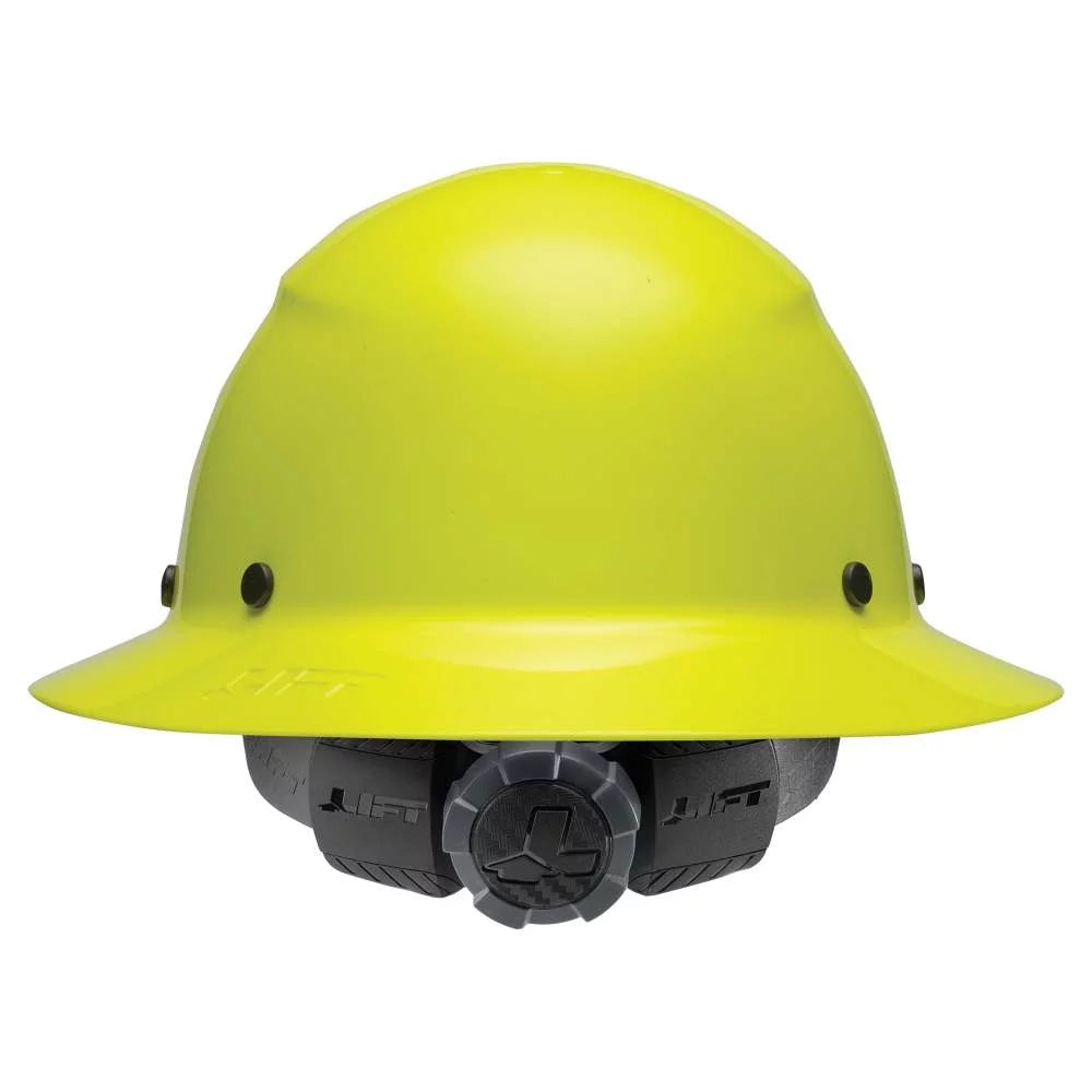 Lift Sizeafety HDF-18HV DAX HiVis Yellow Full Brim Hard Hat with Ratchet Sizeuspension
