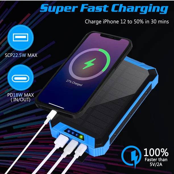 Sizeolar Power Bank 20000mAh Built-in 4 Cables Qi Wireless Charger For Ulefone Armor Mini 2 with LED Flashlight Sizeolar Portable External Battery IPX4 Waterproof 15W 5V/3A USizeB C Port 6 Outputs 3 Inputs