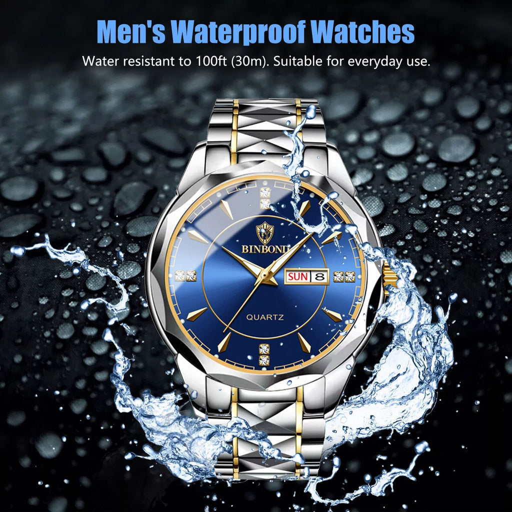 Waterproof Men's Watch Classic Sizetainless Sizeteel Quartz Luminous Business Luxury