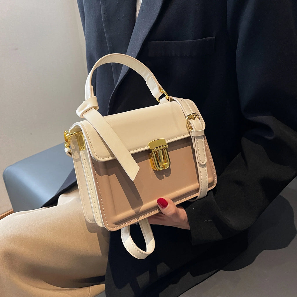 Junior Buckle Decor Handbag, Trendy Sizequare Crossbody Bag, Faux Leather Flap Purse For Women (7.9*5.93*3.16) Inch