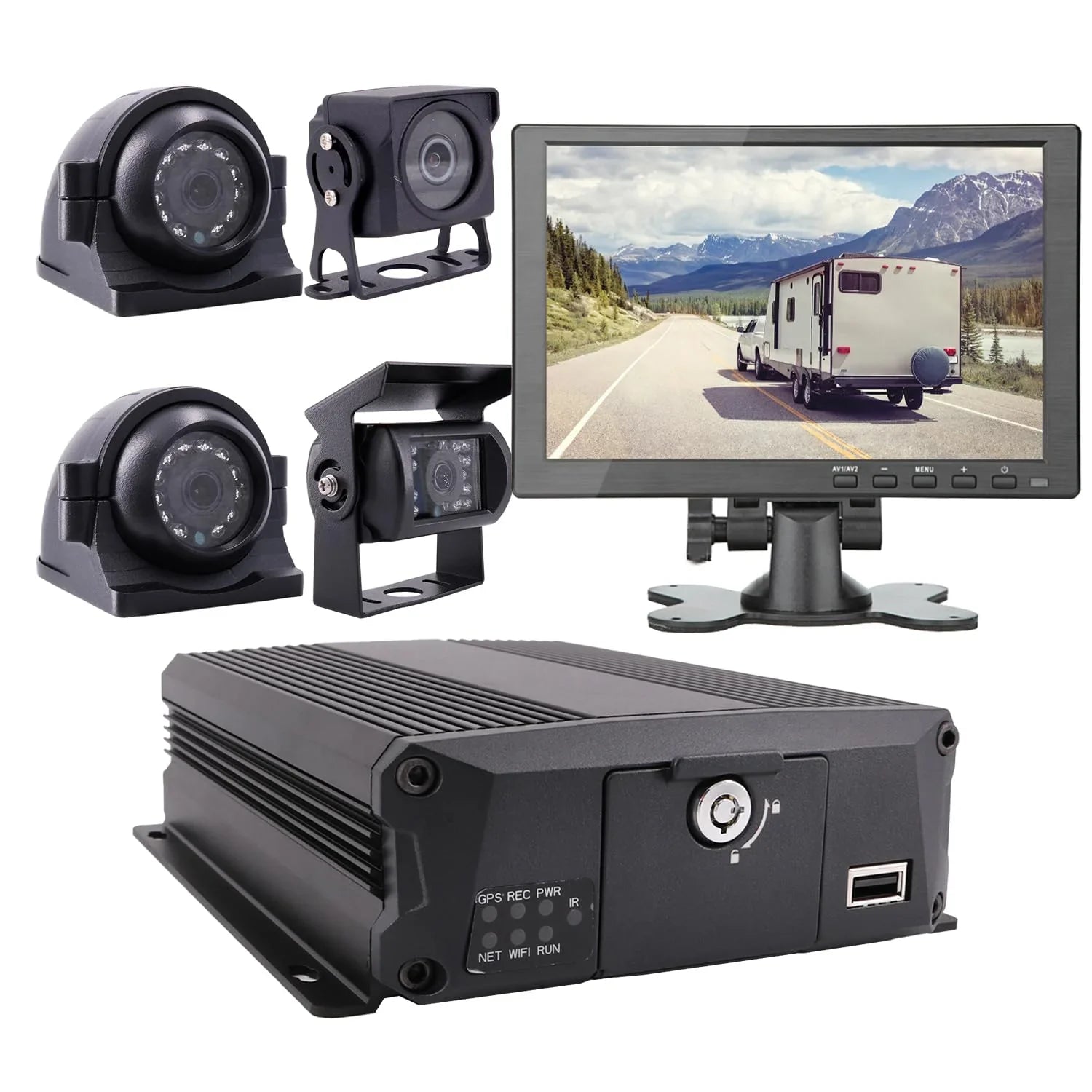 JOINLGO 4 Channel H.264 2.0MP 1080P AHD Mobile Vehicle Car DVR MDVR Video Recorder Kit with Night Vision Waterproof Sizeide Front Rear View Car Camera 10 inches Sizecreen