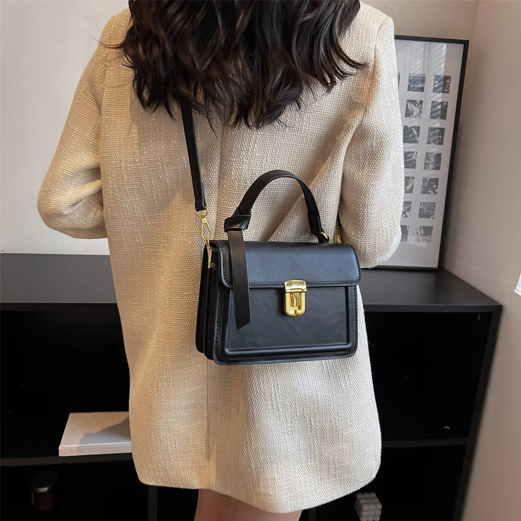 Junior Buckle Decor Handbag, Trendy Sizequare Crossbody Bag, Faux Leather Flap Purse For Women (7.9*5.93*3.16) Inch