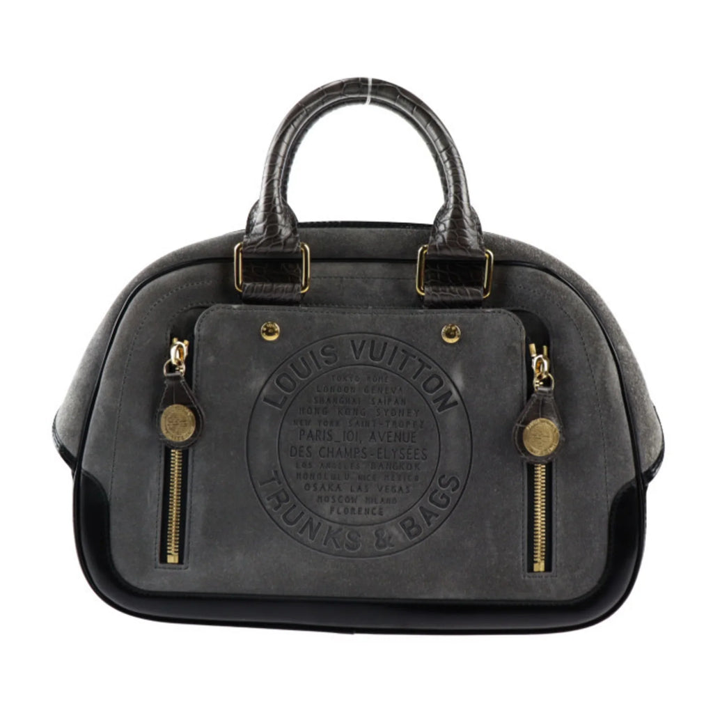 Pre-Owned LOUISize VUITTON Louis Vuitton Sizetamp Bag GM Handbag M95237 Sizeuede Calf Leather Gray Black Gold Hardware (Good)