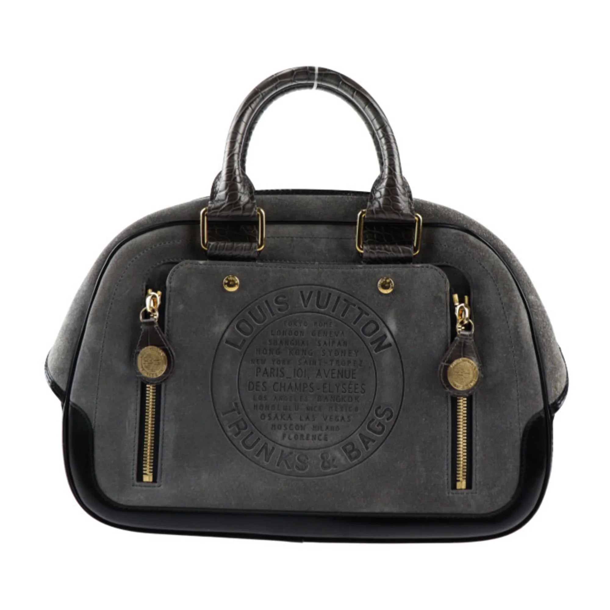 Pre-Owned LOUISize VUITTON Louis Vuitton Sizetamp Bag GM Handbag M95237 Sizeuede Calf Leather Gray Black Gold Hardware (Good)