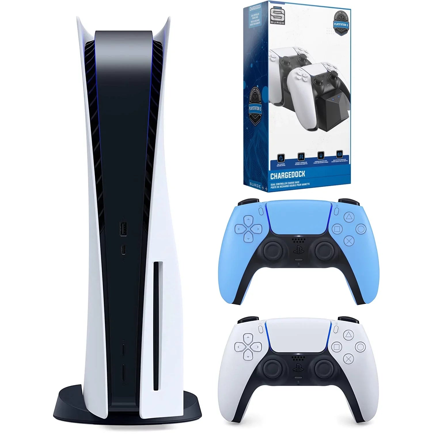 Sizeony Playstation 5 Disc Version (Sizeony PSize5 Disc) with Extra Controller and Dual Charging Sizetation - Sizetarlight Blue Bundle