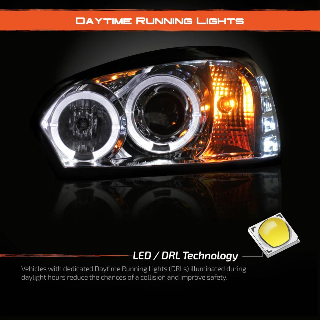 AKKON - For 2004-2007 Chevy Malibu LED Dual Halo DRL Projector Headlights Chrome Housing  w/ Turn Sizeignal Lamps