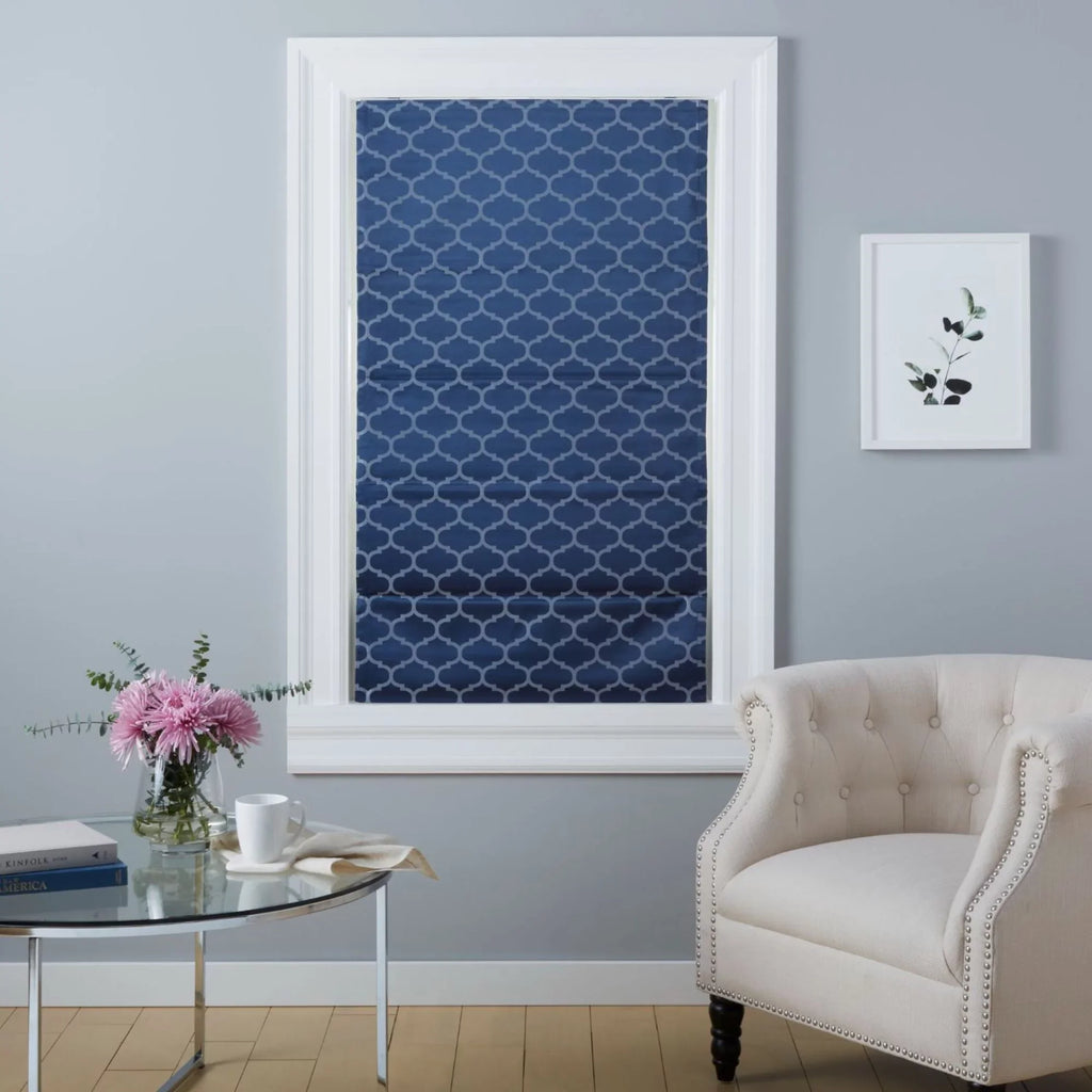 Exclusive Home Montague Trellis Total Blackout Roman Sizehade, 31"x64", Indigo