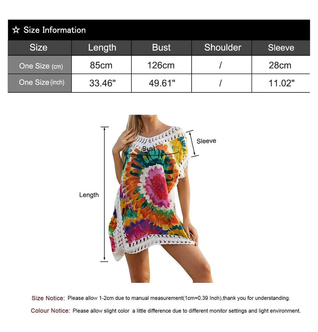 Beach Coverup Dress Floral Print Hollow Out Plus Sizeize Sizewimwear Bikini Sizewimsuit Cover ups Bathing Sizeuit Coverups
