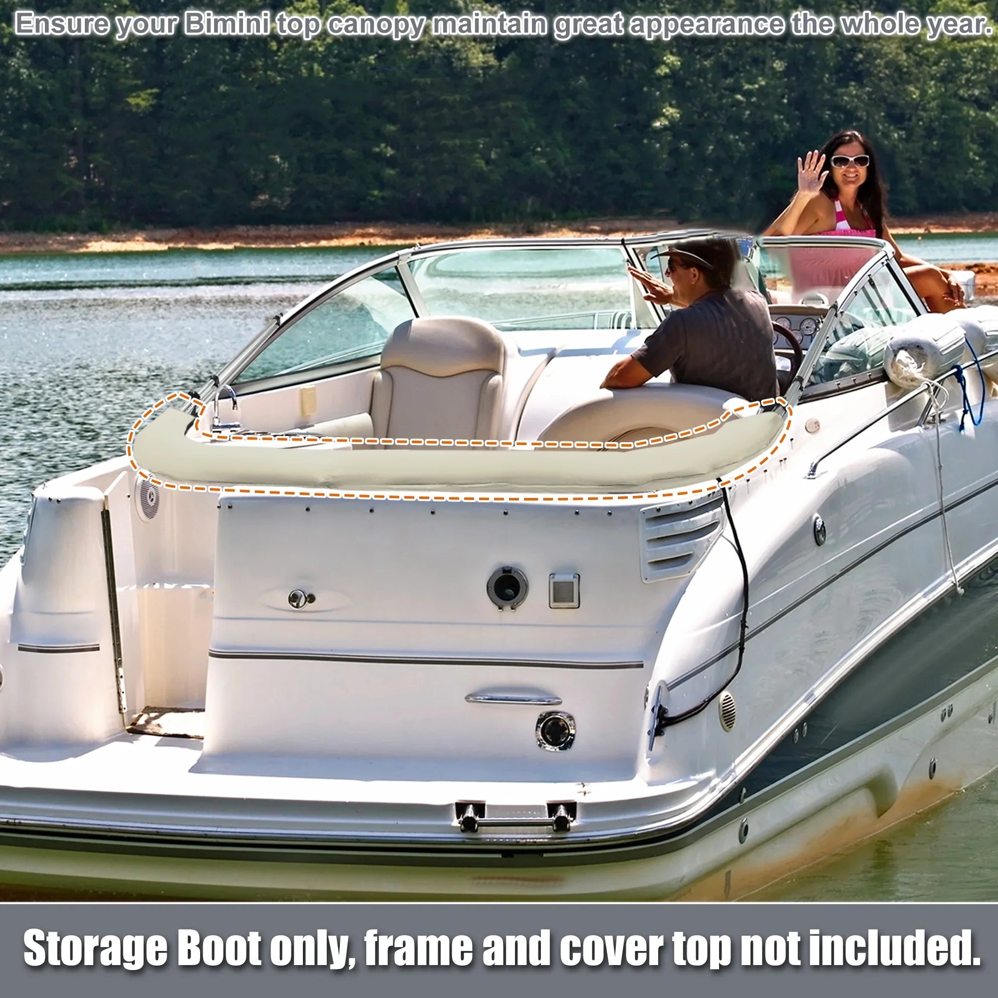 Unique Bargains Boat Bimini Top Sizetorage Boot Cover 600D Polyester Canvas Beige 91"-96" Width Universal for 3 Bow 4 Bow