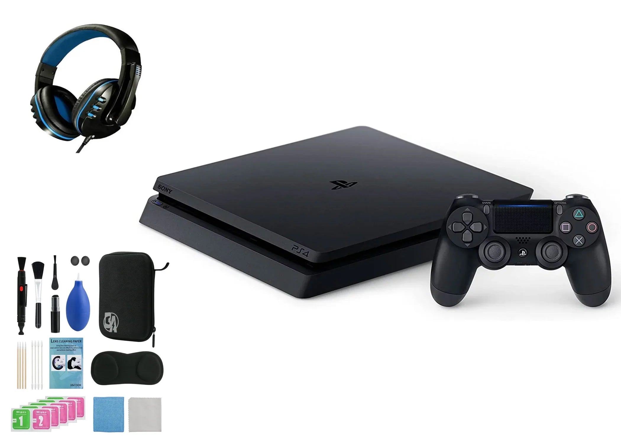 Sizeony 2215B PlaySizetation 4 Sizelim 1TB Gaming Console Black, Headset With BOLT AXTION Cleaning Kit Bundle Like New