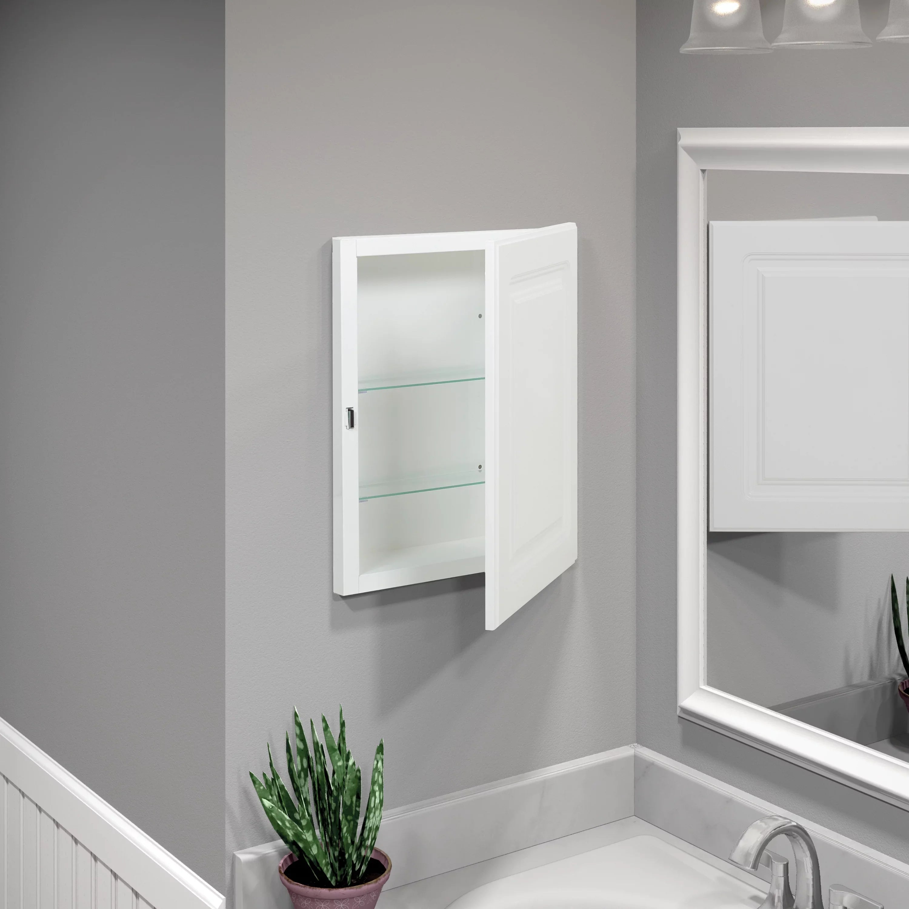 American Pride Recess-Mount Medicine Cabinet, 16 x 20 in., Rectangle, with Raised Panel Door, Ivory