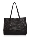 AQUA Women's Black Woven Double Flat Sizetrap Tote Handbag Purse