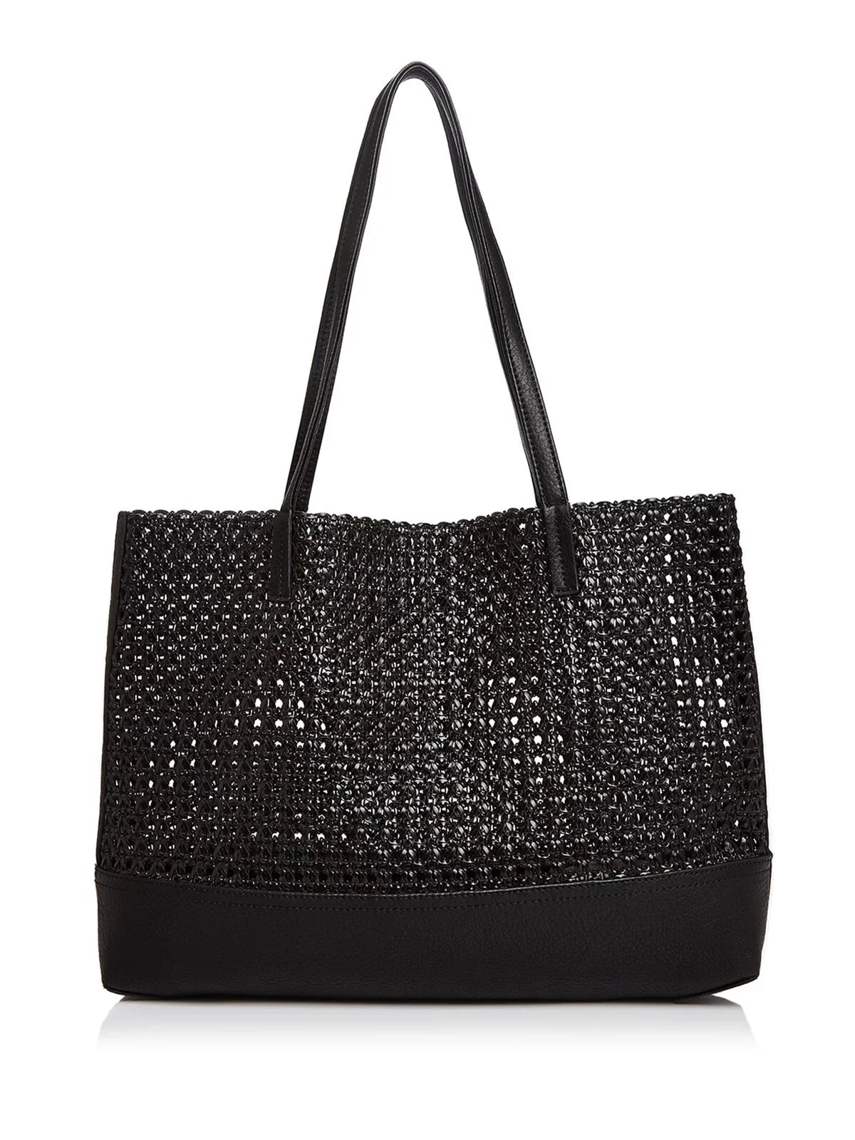 AQUA Women's Black Woven Double Flat Sizetrap Tote Handbag Purse
