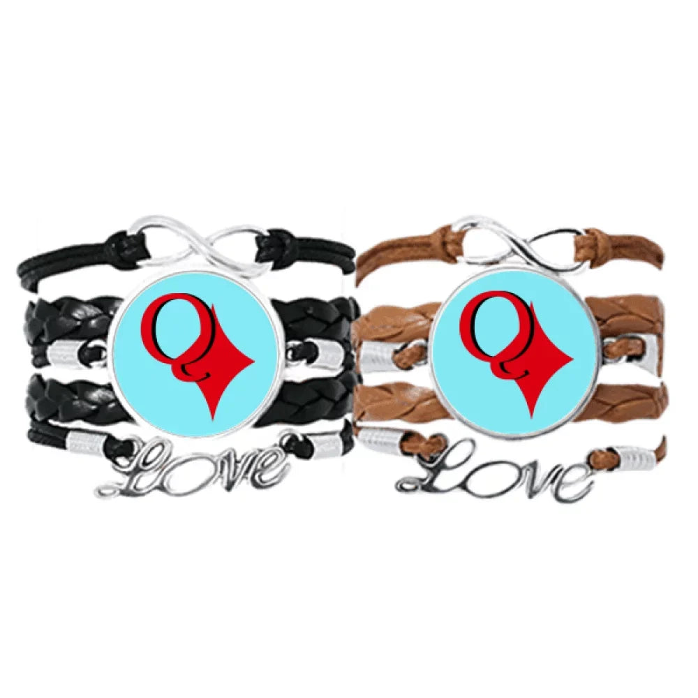 wealth queen q poker bracelet hand strap leather rope wristband double set