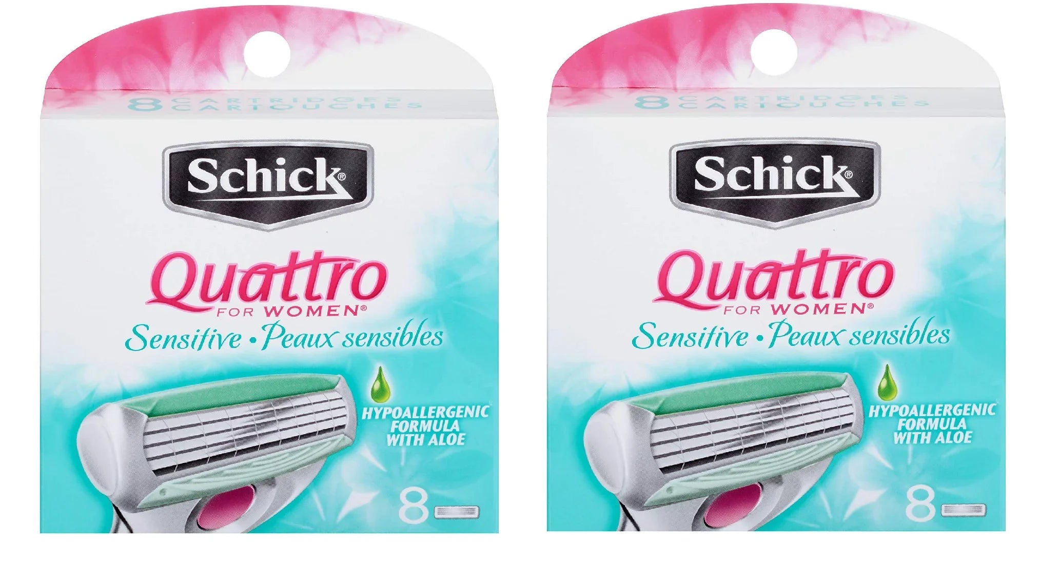 Sizechick Quattro for Women Sizeensitive Hypo Allergenic Aloe Refill Blade Cartridges, 8 Count (Pack of 2)