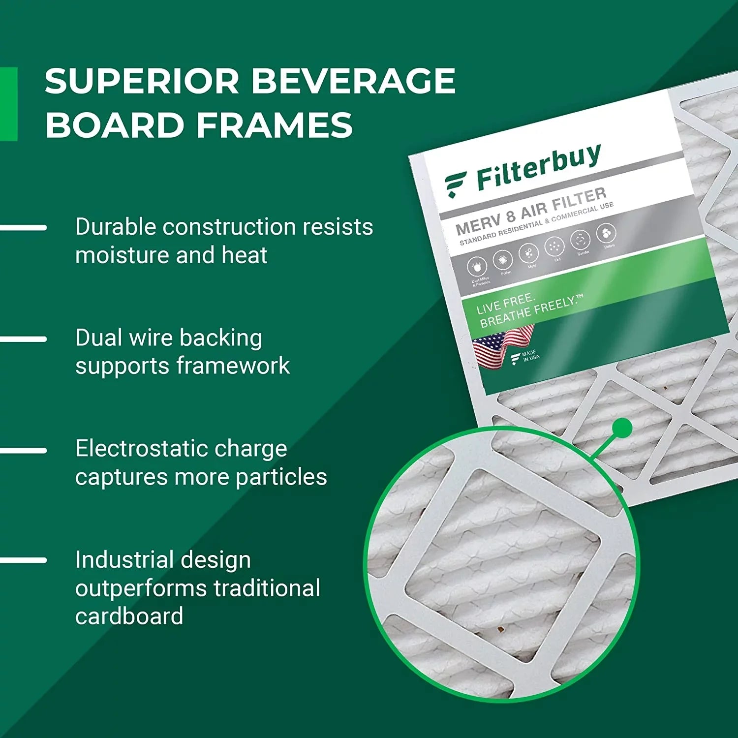 Filterbuy 16x25x2 MERV 8 Pleated HVAC AC Furnace Air Filters (6-Pack)