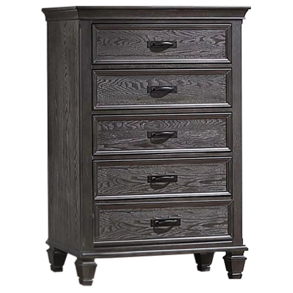Benjara Eli 52 Inch Tall Dresser Chest, 5 Drawers, Bar Handles, Weathered Brown