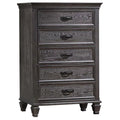 Benjara Eli 52 Inch Tall Dresser Chest, 5 Drawers, Bar Handles, Weathered Brown