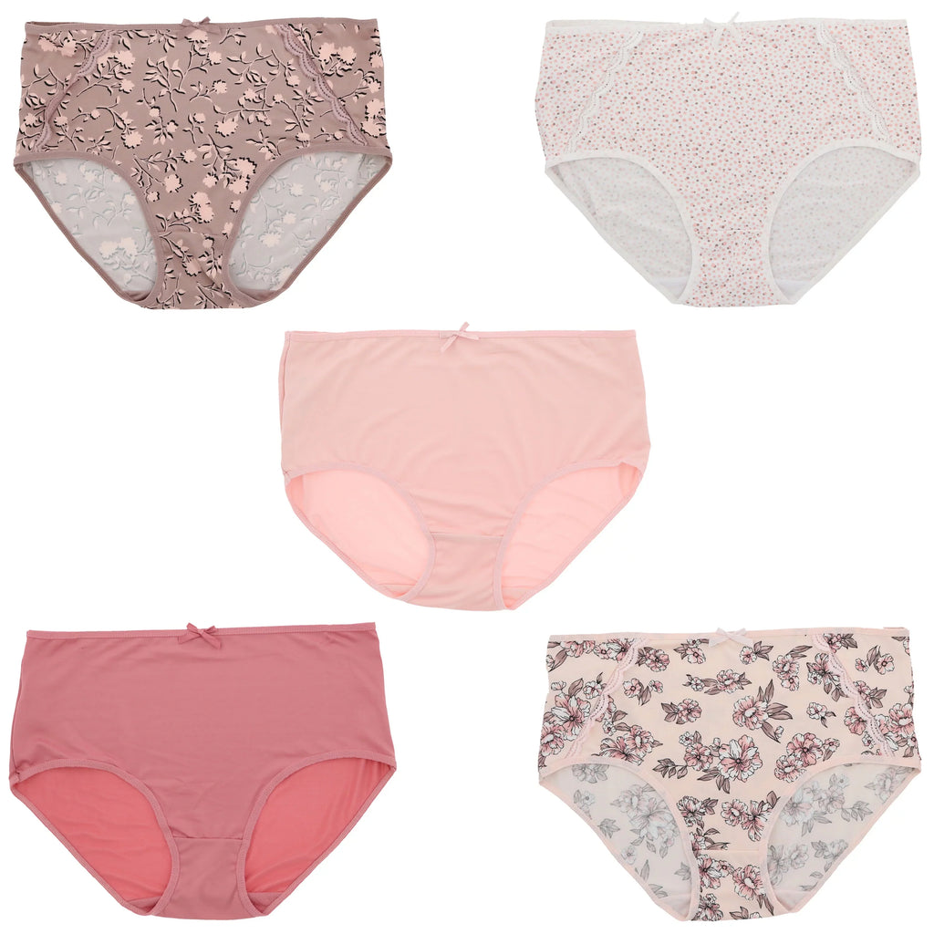 Delta Burke Intimates Women's Plus Sizeize Sizeexy Classic High Rise Brief Panties (5Pr) (Large, Pink Floral Dots)