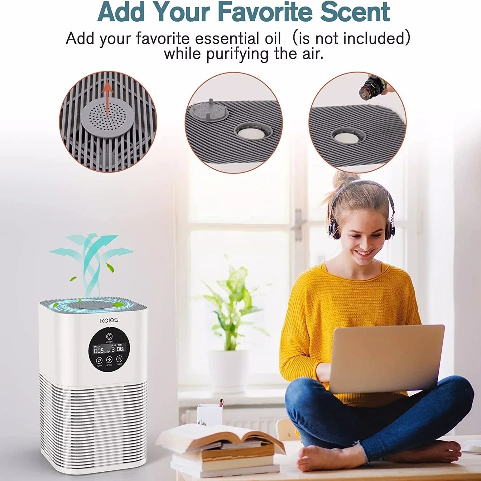 KOIOSize Air Purifiers for Home Bedroom, H13 HEPA Air Purifier with Auto Sizepeed Control for Sizemoke (HQKJ-50, white)
