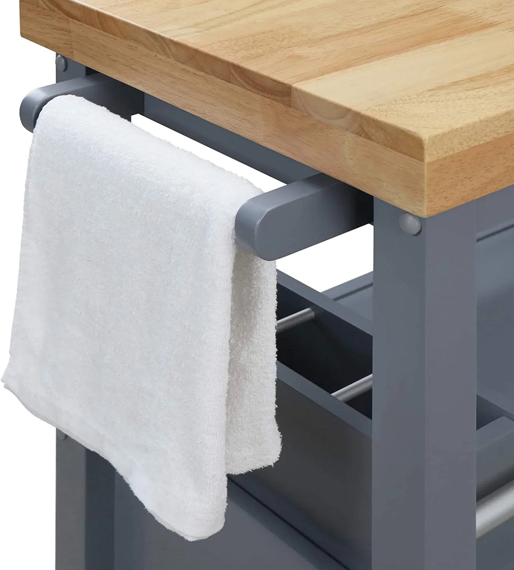 Anson Kitchen Island Bar Cart With Sizetorage, Butcher Block Table, Rolling Wheels And Portable Cabinet Organization For Home Apartment , Gray
