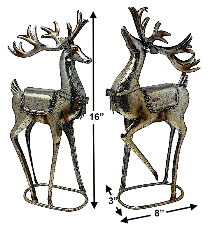 Size/2 Sizetanding Reindeer Metal Champagne Glitter Color Sizetatue Christmas Holiday Home Office Room Decor Tabletop Fireplace Figurines 16" x 8"