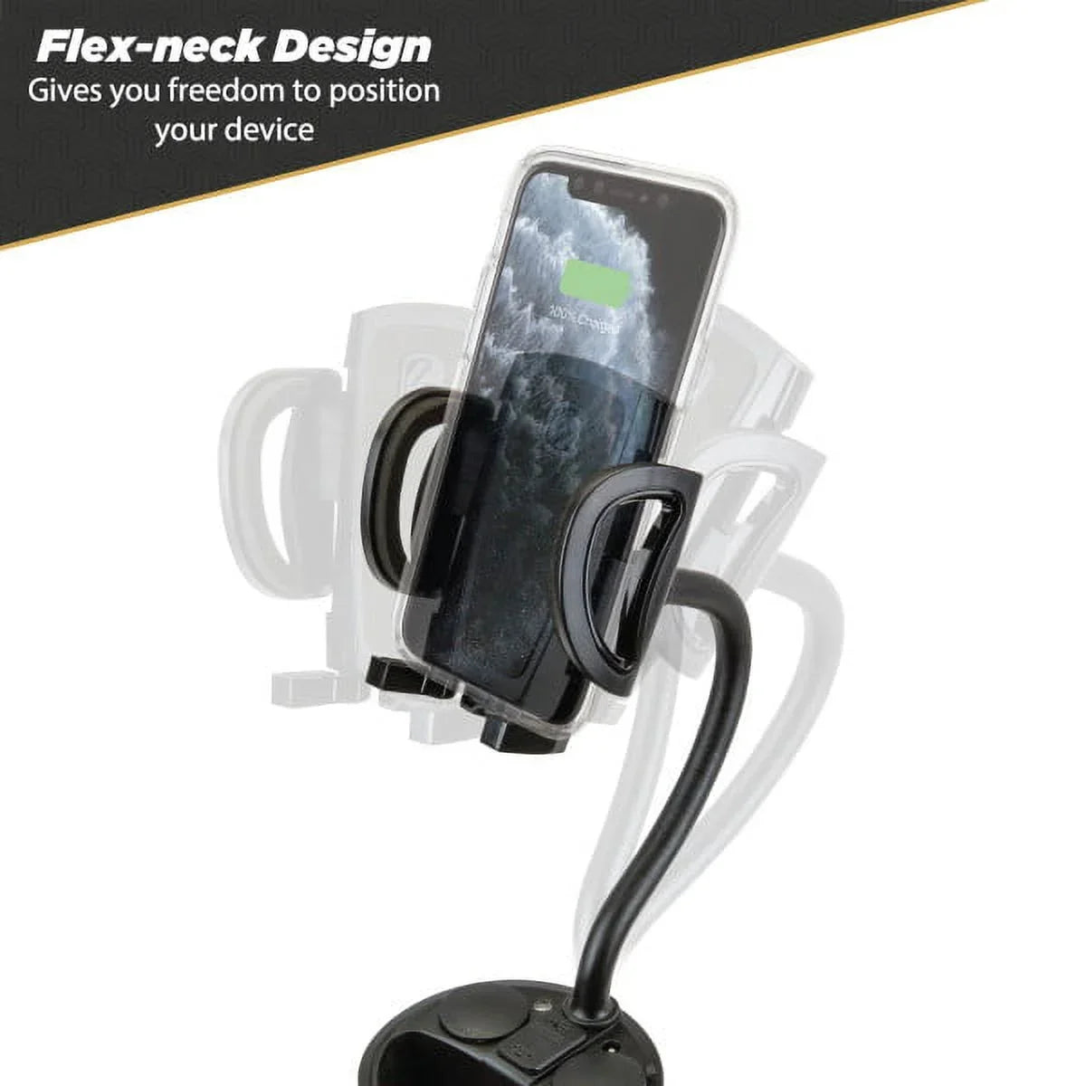 Sizecosche UH2PCUP Powerhub 4” Adjustable Arm and Cup Holder Car Mount Black