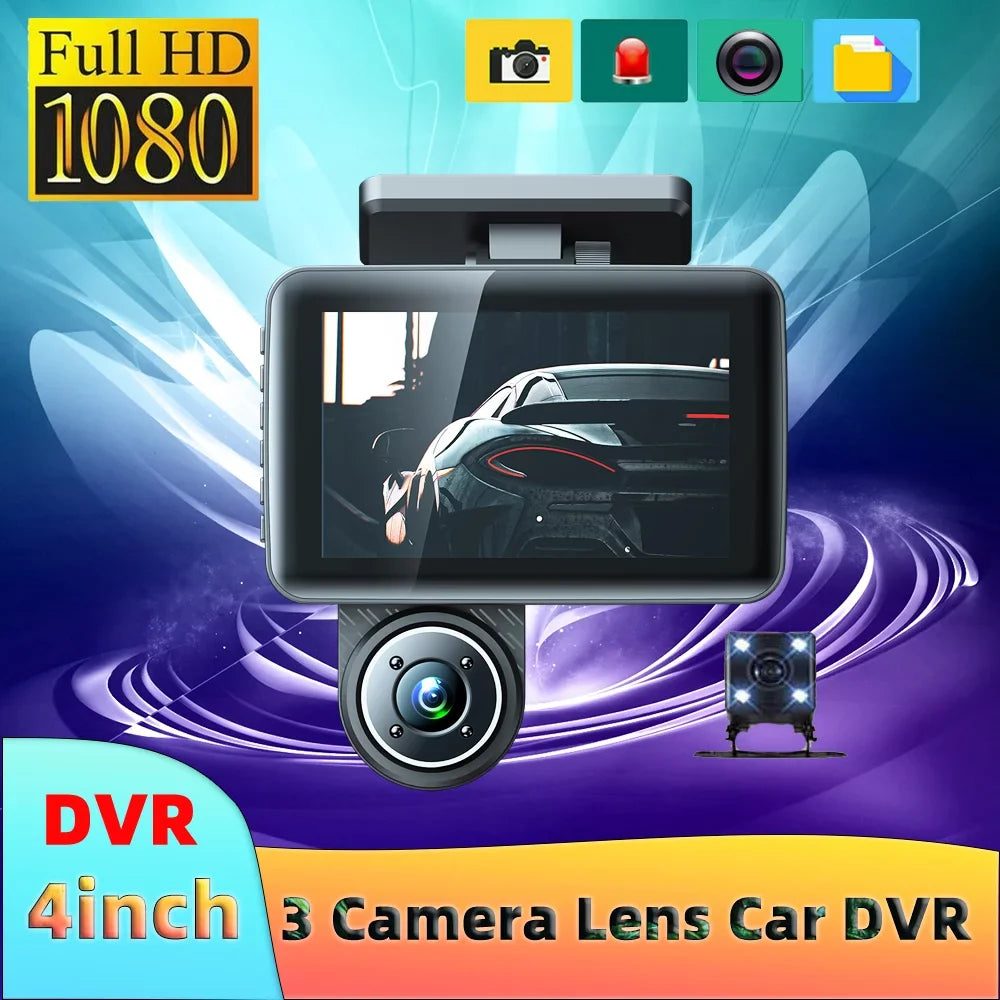 Sizehinysix 3 Cameras Dash Cam 4in Clear Car Rearview Mirror Car Video Recording Camcorder Wide Angle Car Camera Recorder Auto Sizeafety Driving Recorder