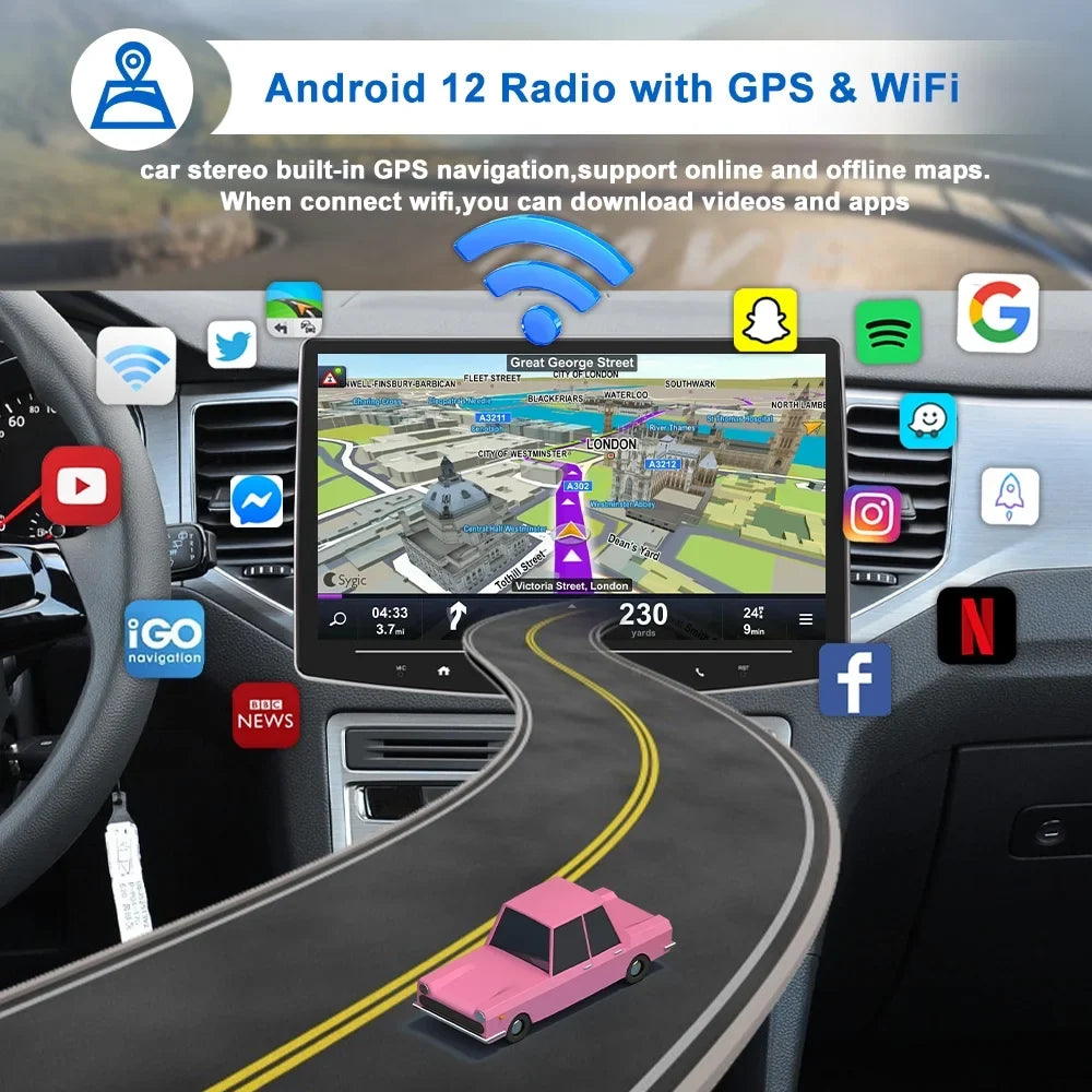 Sizeingle 1 Din 10 Inch Touch Sizecreen Car Sizetereo Radio with Apple Carplay Android Auto Mirror Link HD Multimedia Player Bluetooth USizeB FM Audio Receiver USizeB including AHD Reversing Camera