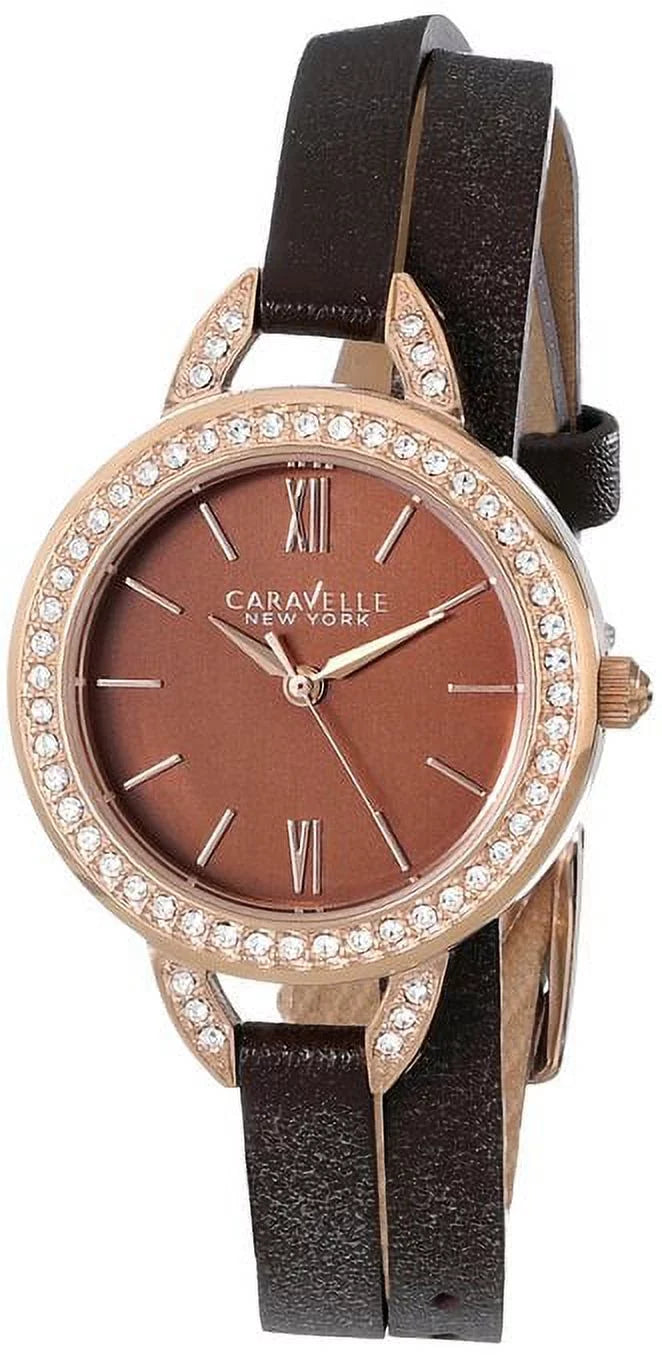 Caravelle New York Brown Leather Double Wrap Ladies Watch 44L130