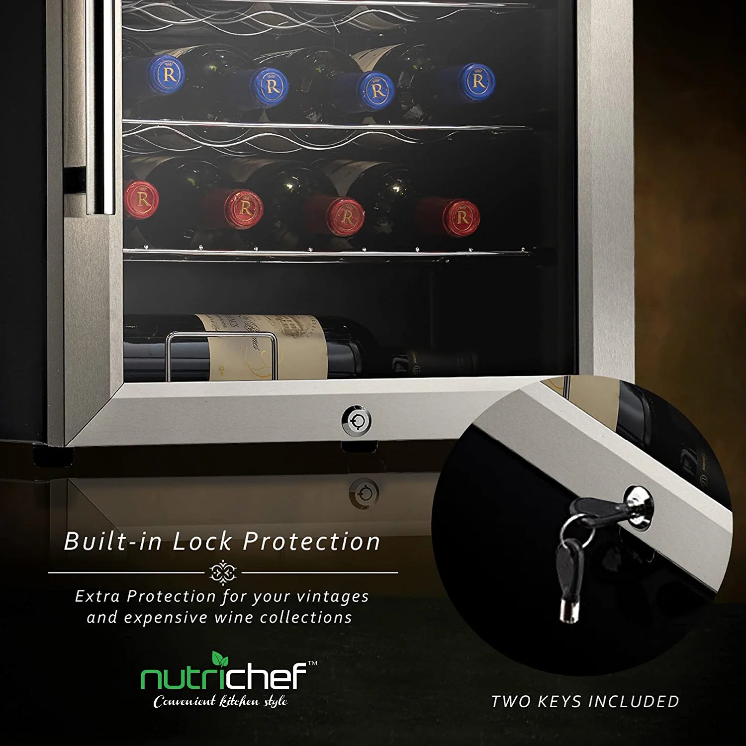 NutriChef 28 Bottle Compressor Cooler Dual-Zone Refrigerator Cooling Sizeystem