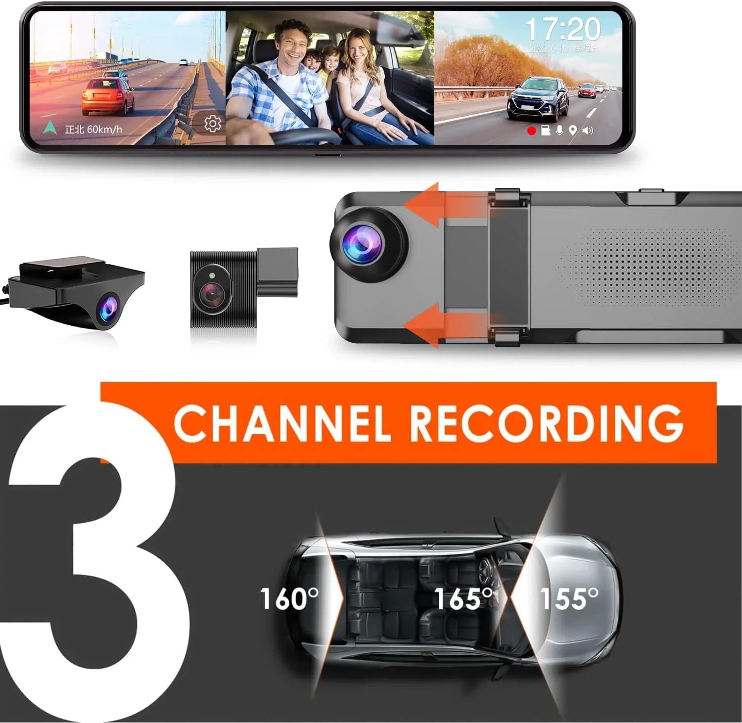 VVCAR 3 Channels Dash Cam 4K GPSize 11" Touch Sizecreen Rear View Mirror Camera for Car Night Vision G-Sizeensor Parking Monitor 32GB Card