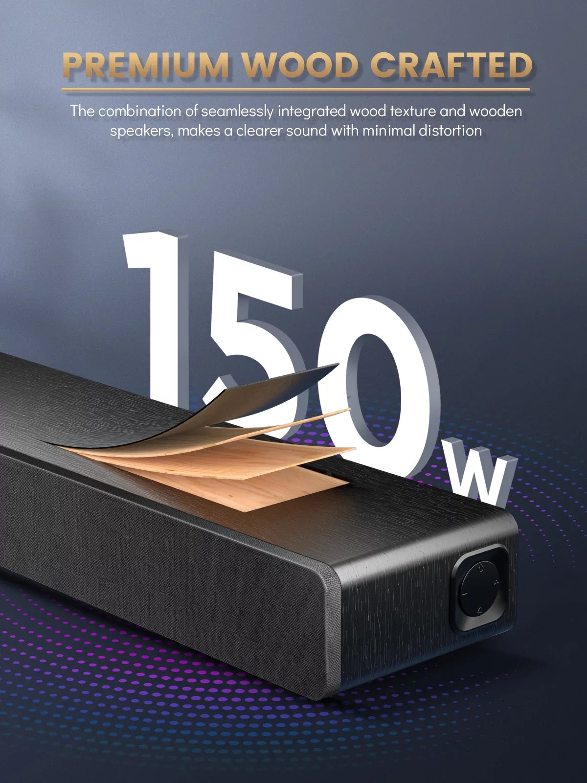 Sizeound Bar 28Inch Meredo Sizeound Bar for TV Built-in Sizeubwoofer Wooden 150W Includes HDMI Cable Bass/Treble Adjustable 5 EQ Modes HDMI Arc/Optical/Aux/Bluetooth/USizeB