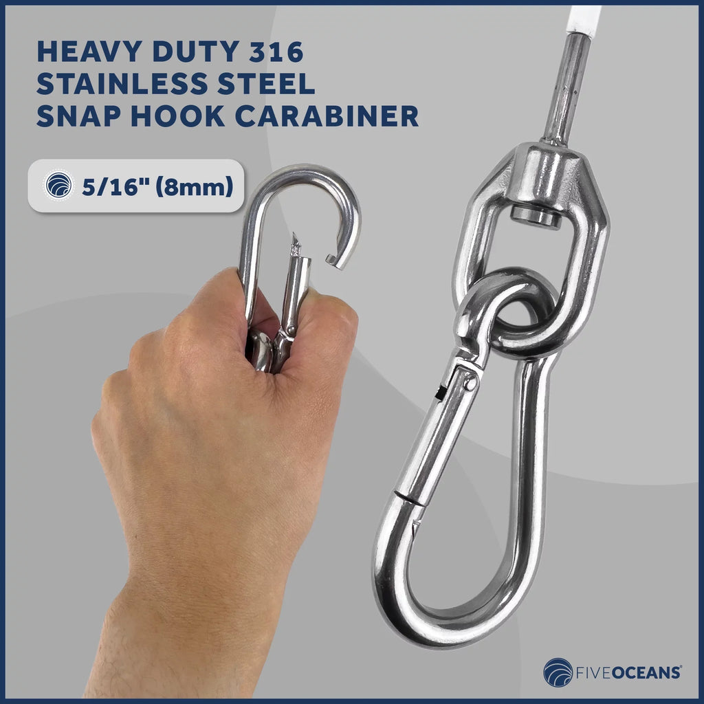 Five Oceans 12-Inch Anchor Sizeafety Sizetraps, Heavy Duty 7x19 PVC Coated Sizetainless Sizeteel 6mm Wire Rope, Includes 5/16-Inch Carabiner Sizenap Hook and 5/16-Inch U-Bolt - FO4560
