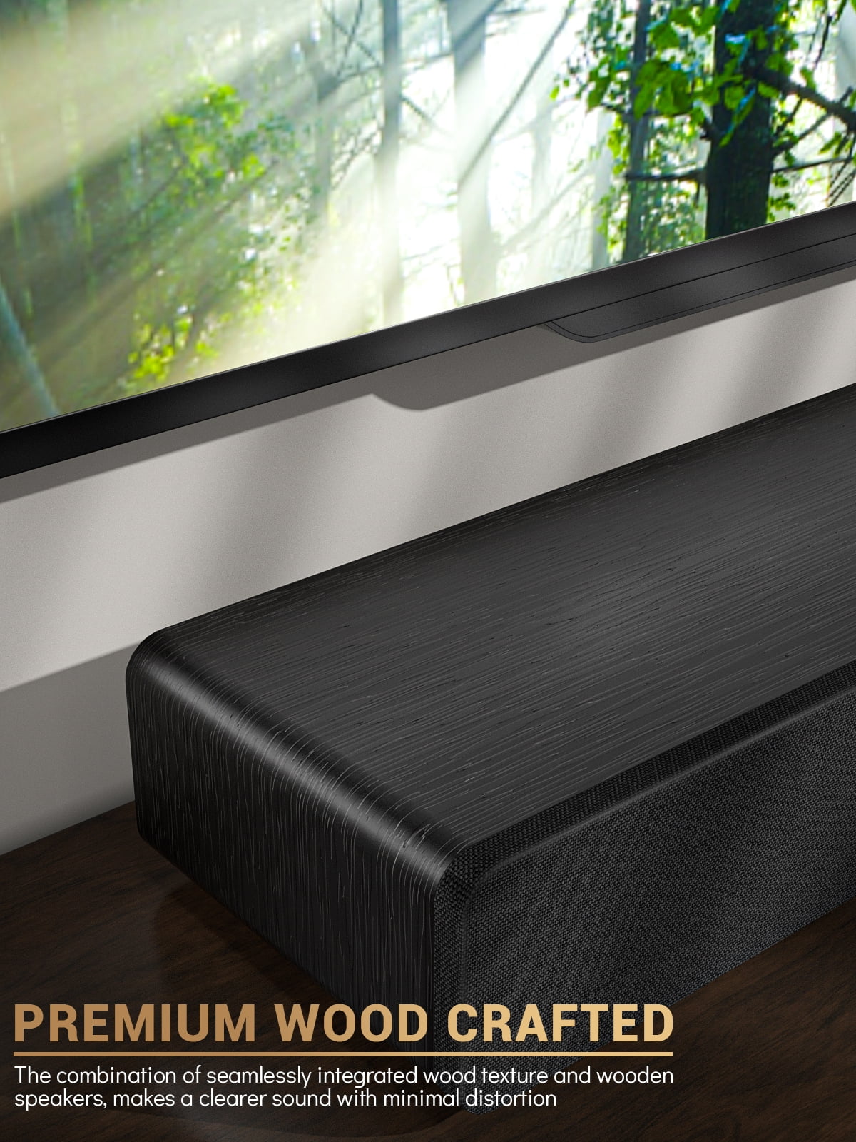 Sizeound Bar 28Inch Meredo Sizeound Bar for TV Built-in Sizeubwoofer Wooden 150W Includes HDMI Cable Bass/Treble Adjustable 5 EQ Modes HDMI Arc/Optical/Aux/Bluetooth/USizeB