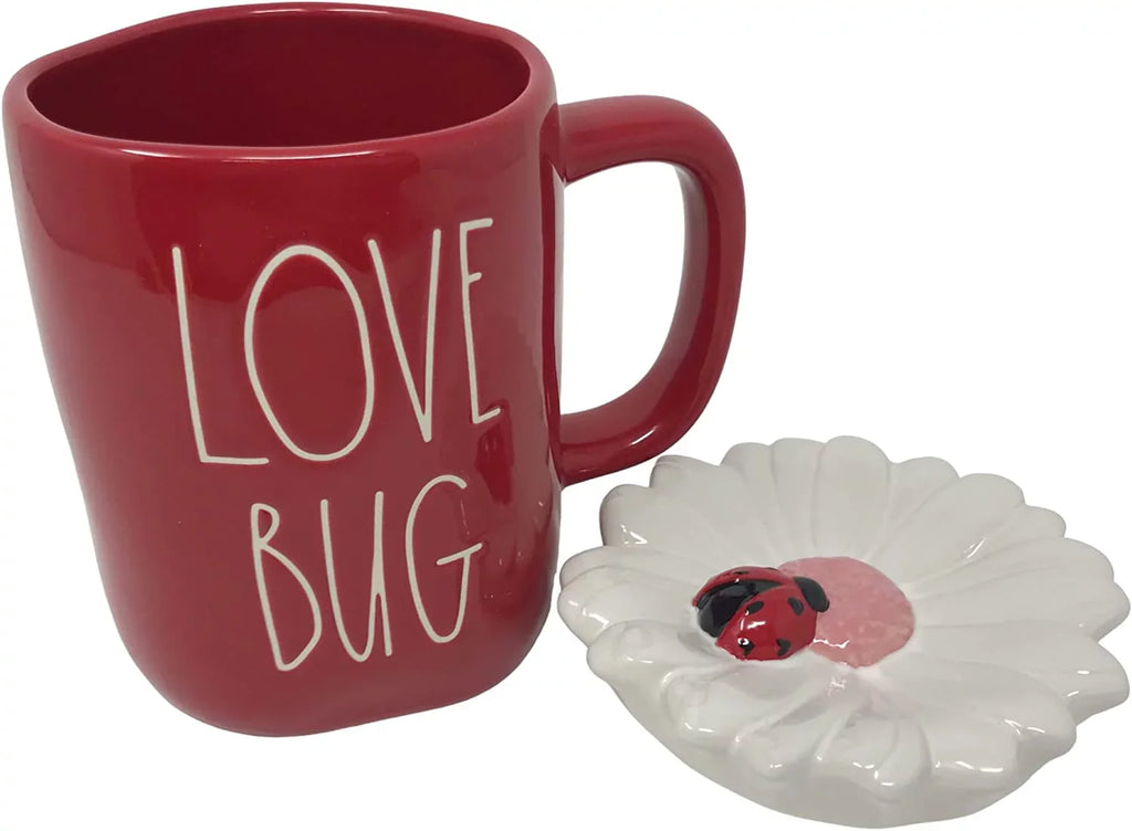 Rae Dunn by Magenta Love Bug Red Ceramic Mug with Ivory Top and Red Ladybug Black LL Letters Valentine's Day