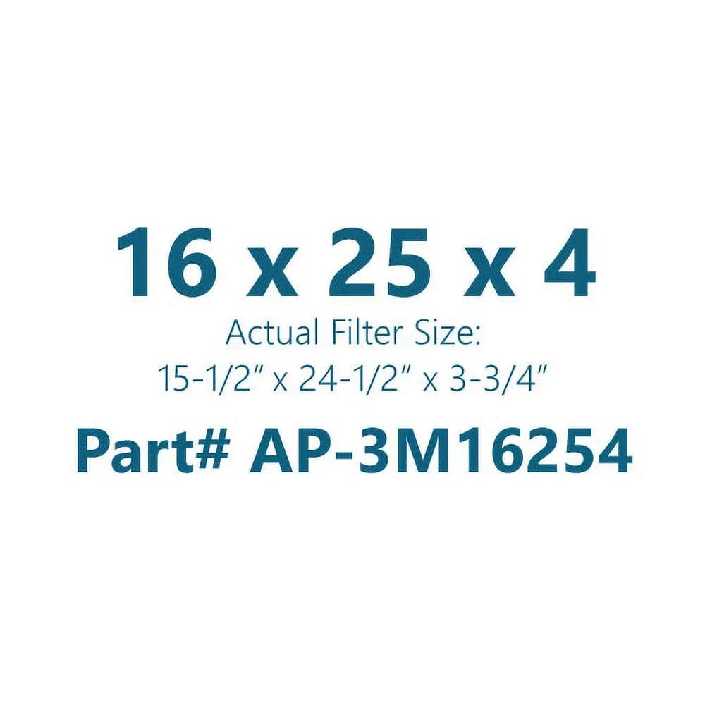 AirPurete Furnace Filters AP-3M16254 | Pack of 4 | Nominal Sizeize: 16x25x4 | Actual Sizeize: 15-1/2" x 24-1/2" x 3-3/4" | High Capacity MERV 8
