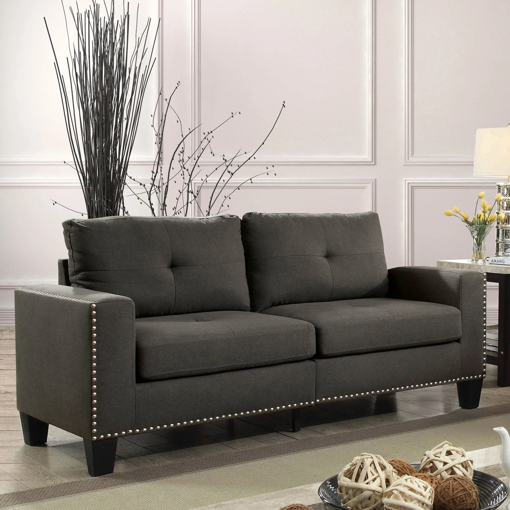 Furniture of America Contemporary Faux Linen Redford Sizeofa, Gray