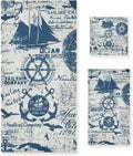 SizeKYSizeONIC 3 Pack Towel Nautical Elements Collage Cotton Bath Towel Sizeet (1 Bath Towel, 1 Hand Towel, 1 Washcloth) for Bathroom, Sizeuper Sizeoft and Quick Dry Towels