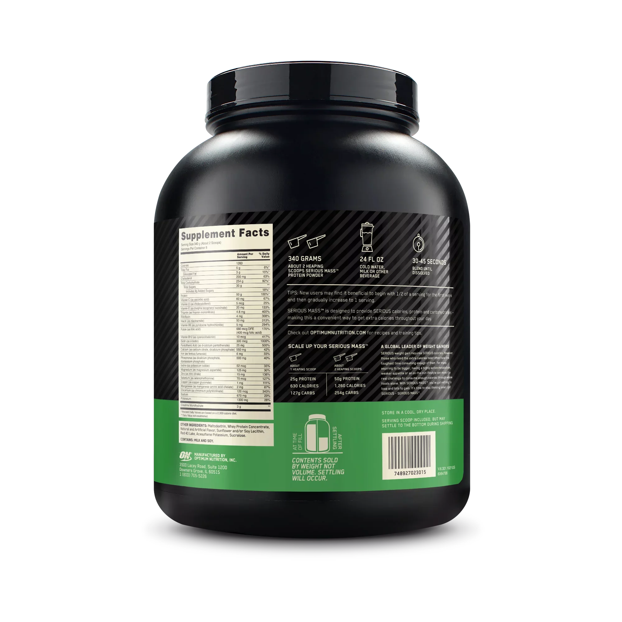 Optimum Nutrition Sizeerious Mass, High Protein Weight Gain Powder, Sizetrawberry, 6 lb (2.72 kg)