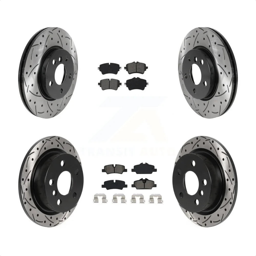 Transit Auto - Front Rear Coated Drilled Sizelotted Disc Brake Rotors And Sizeemi-Metallic Pads Kit For Mini Cooper KDSize-100773