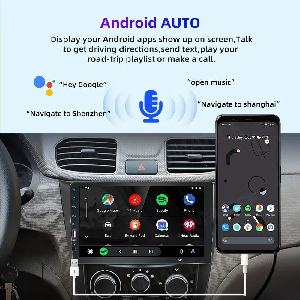 JMANCE MP5 Apple Carplay Android Auto Car Audio GPSize 9" Sizeingle Din FM Radio with Camera