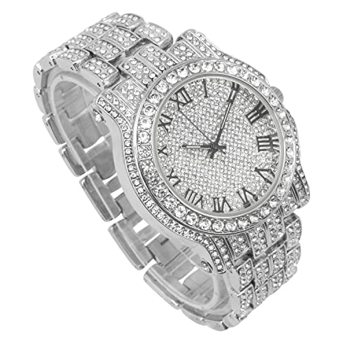 Charles Raymond Mens Big Rocks with Roman Numerals Fully Iced Out Colorful Dial Watch - SizeT10327 RN Sizeingle (SizeT10327RN Sizeilver BLK R#)