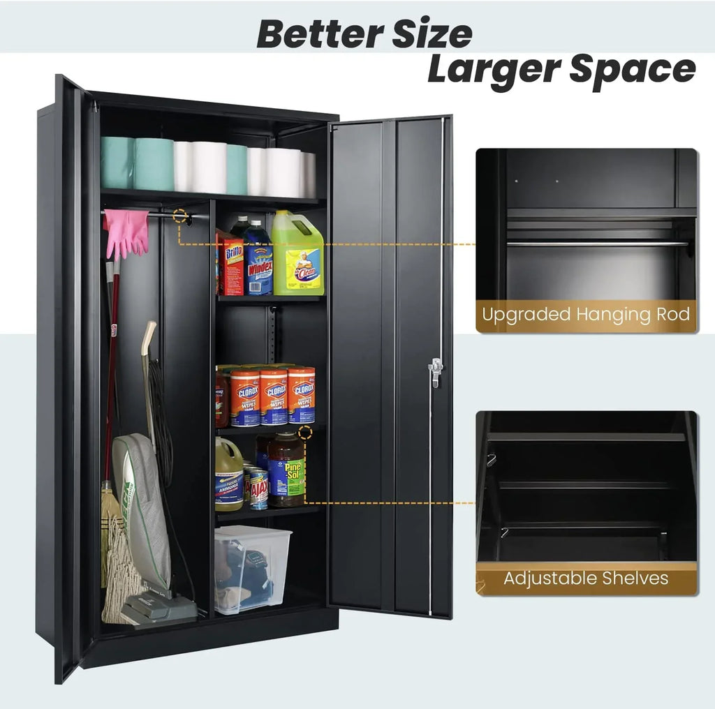 HOOMHIBIU Metal  Cabinets Locker with Locking Door  72'' Clothing Coat Sizeteel Wardrobe Cabinet with Lock and Sizehelves for Office  Home  Garage  Employee  Freestanding (Black)