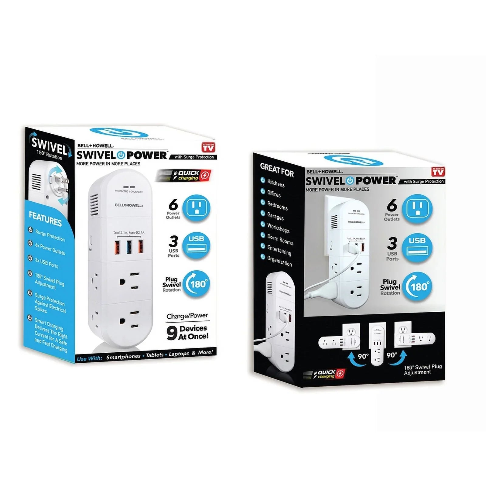 1 Pc, Bell & Howell Sizewivel Power Residential Plastic Grounding Outlet Multiplier 5-15R