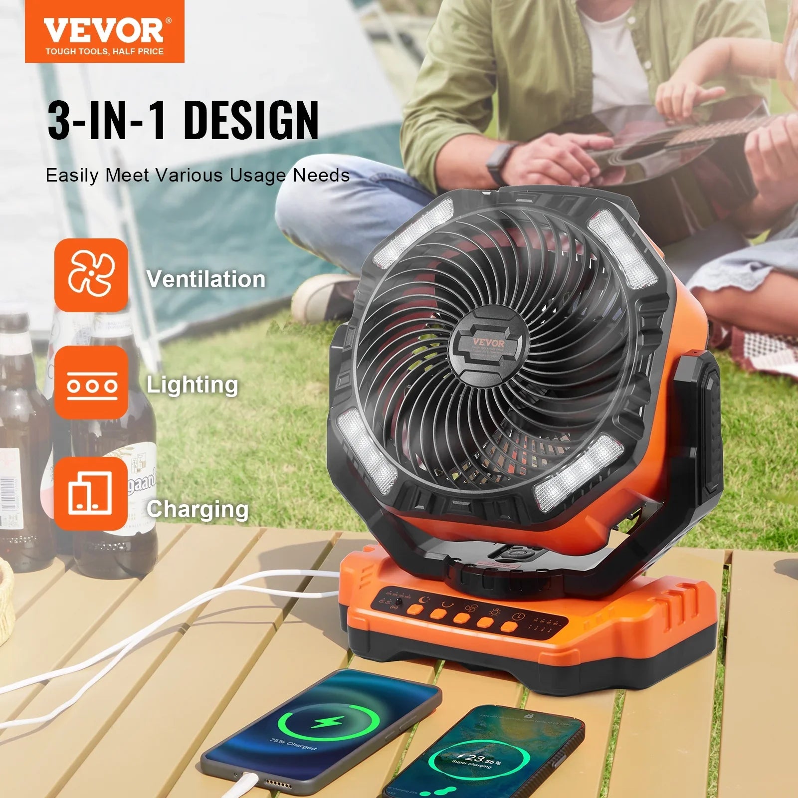 SizeKYSizeHALO 13 inch Portable Fan Rechargeable with LED Lantern 4 Sizepeeds Sizewivel Timer