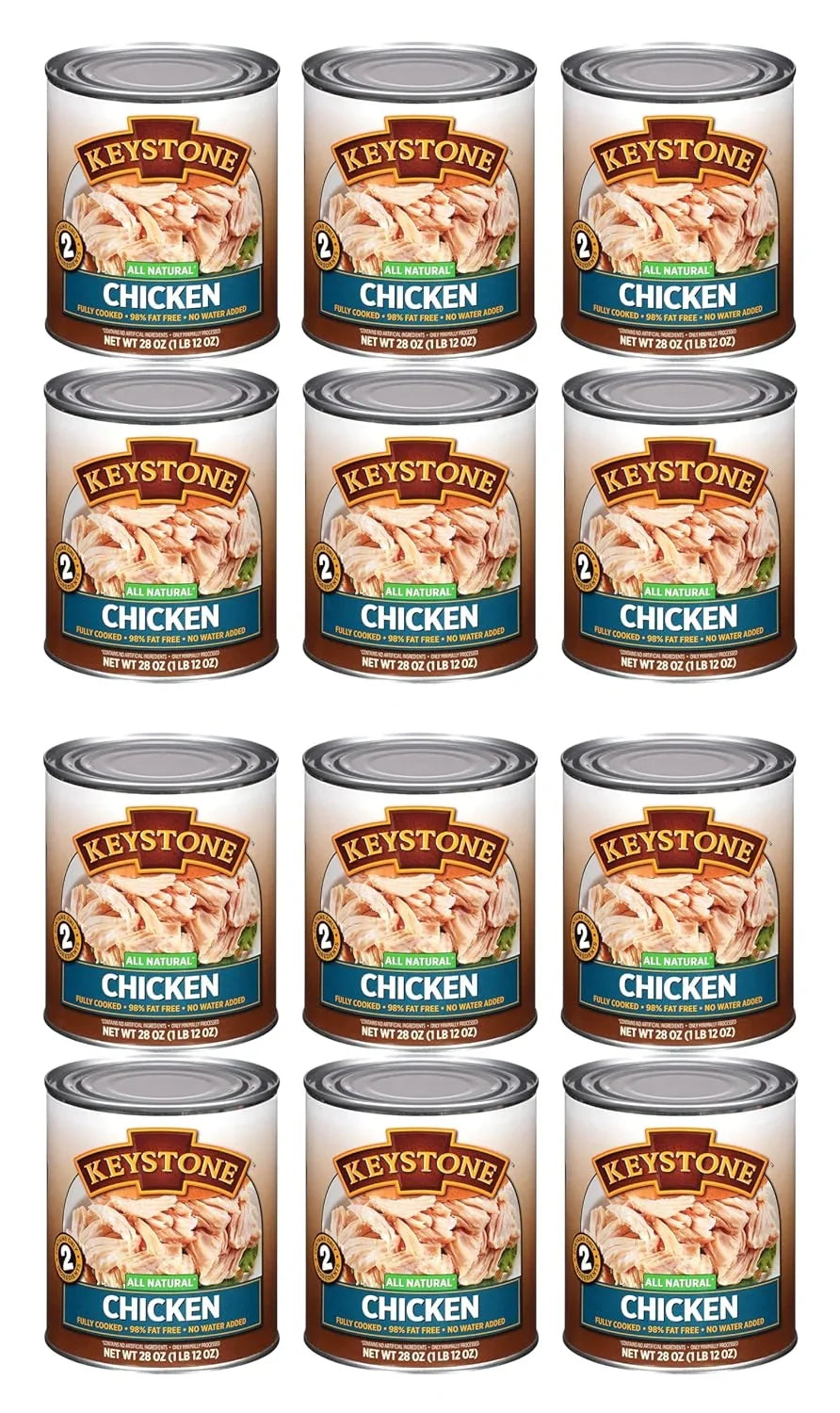 (12 Pack) Keystone All Natural Chicken 28 oz Can  Emergency Sizeurvival Food For Camping Hiking and Backpacking Ready to Eat- Pack of 12 Cans