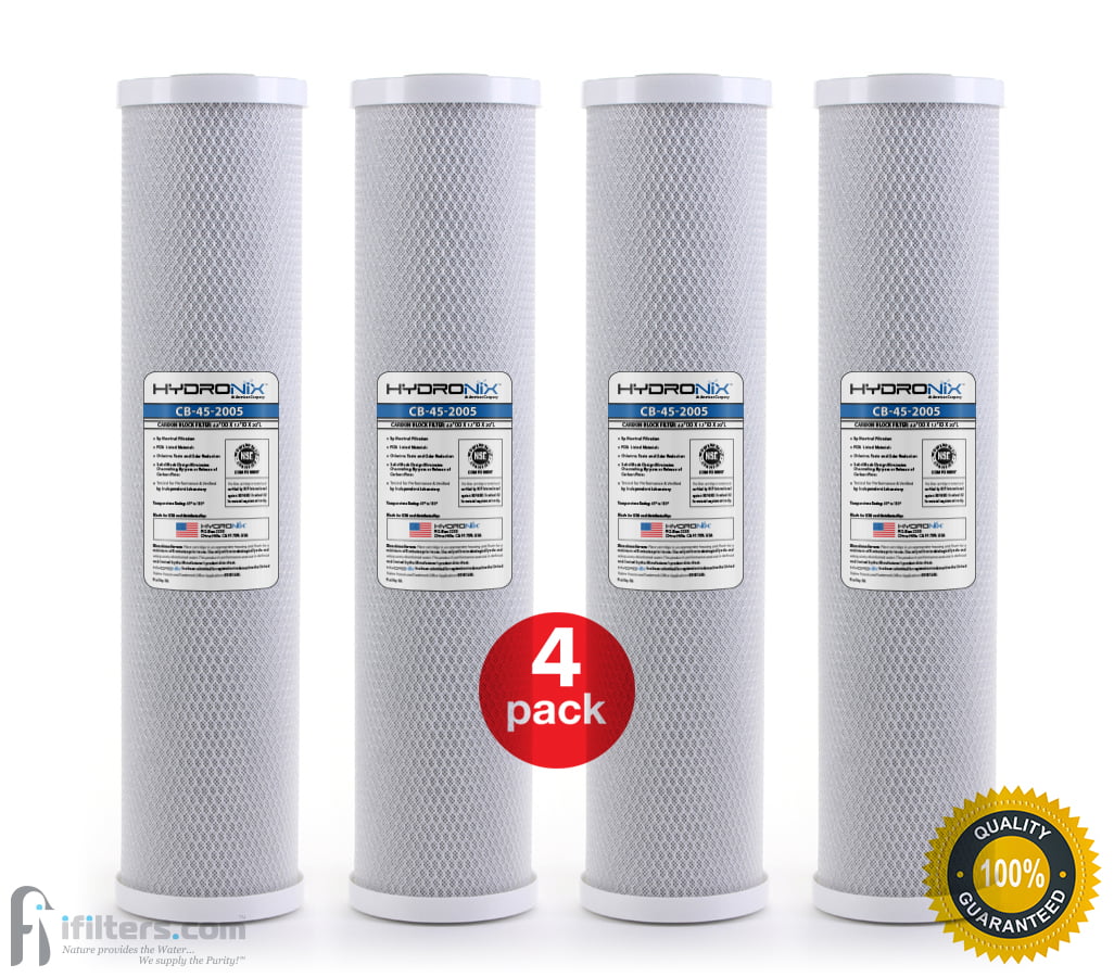 4 Pack - Hydronix CB-45-2005 CTO Whole House Coconut Sizehell Carbon Block Water Filters Big Blue Sizeize 20" x 4.5", 5 micron