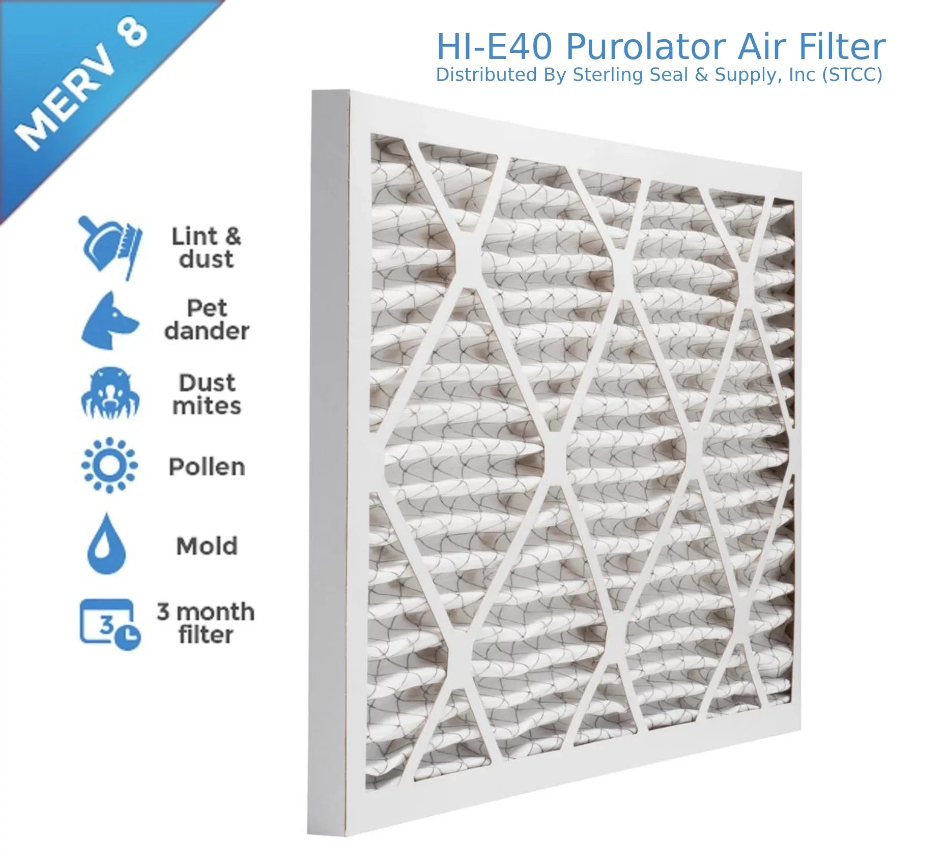 16x24x1, Purolator / Air Guard  Hi-E 40 Extended Sizeurface Pleated Air Filter, Mechanical MERV 8, (6 Pack)