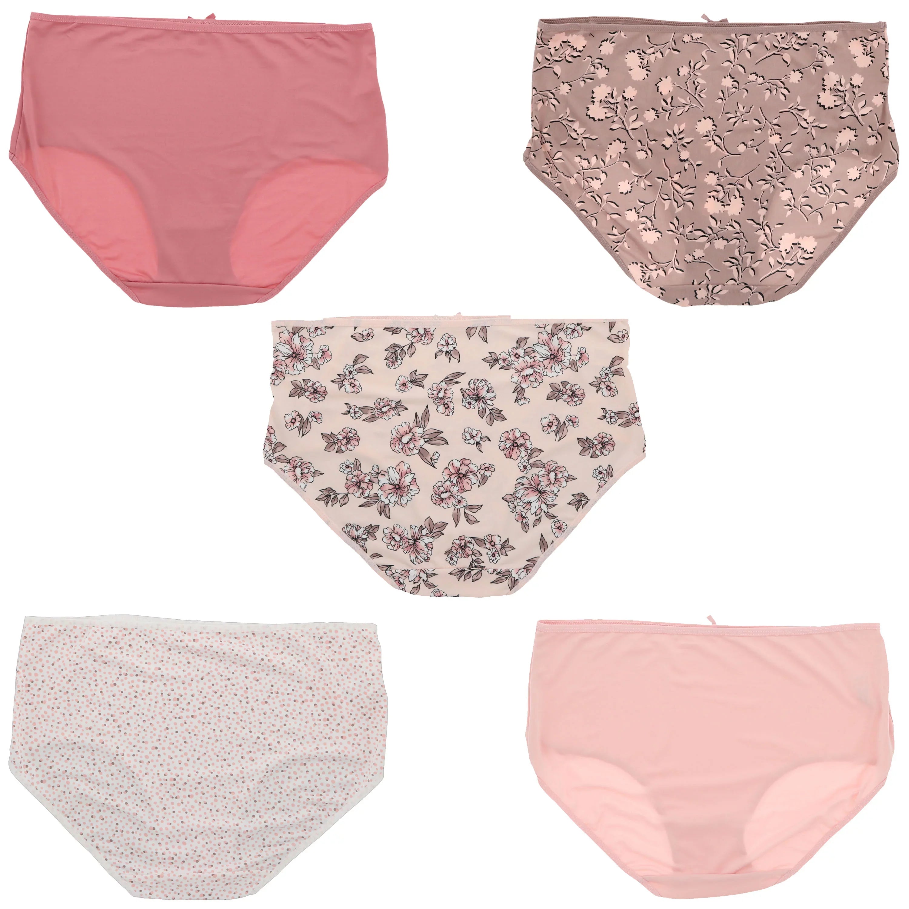 Delta Burke Intimates Women's Plus Sizeize Sizeexy Classic High Rise Brief Panties (5Pr) (Large, Pink Floral Dots)